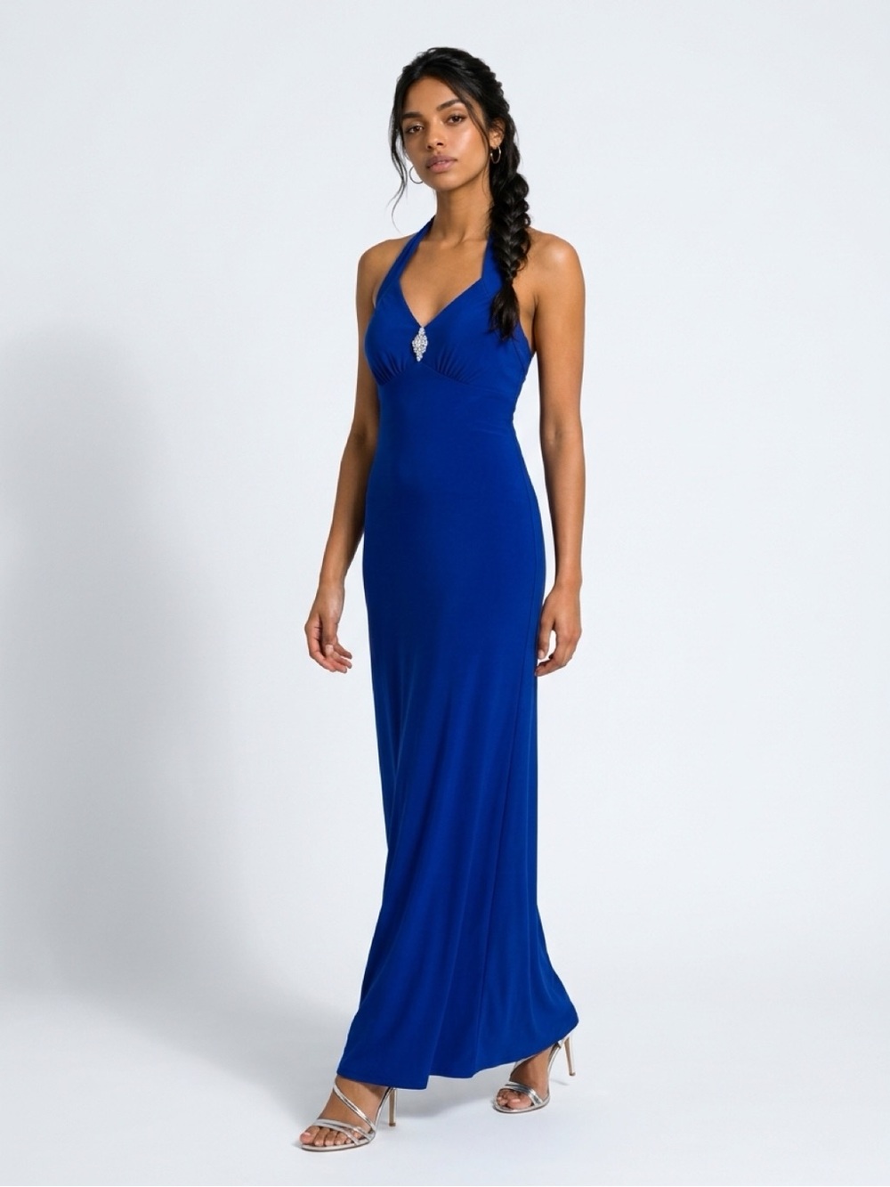 connected apparel Royal Blue Halter Maxi Dress